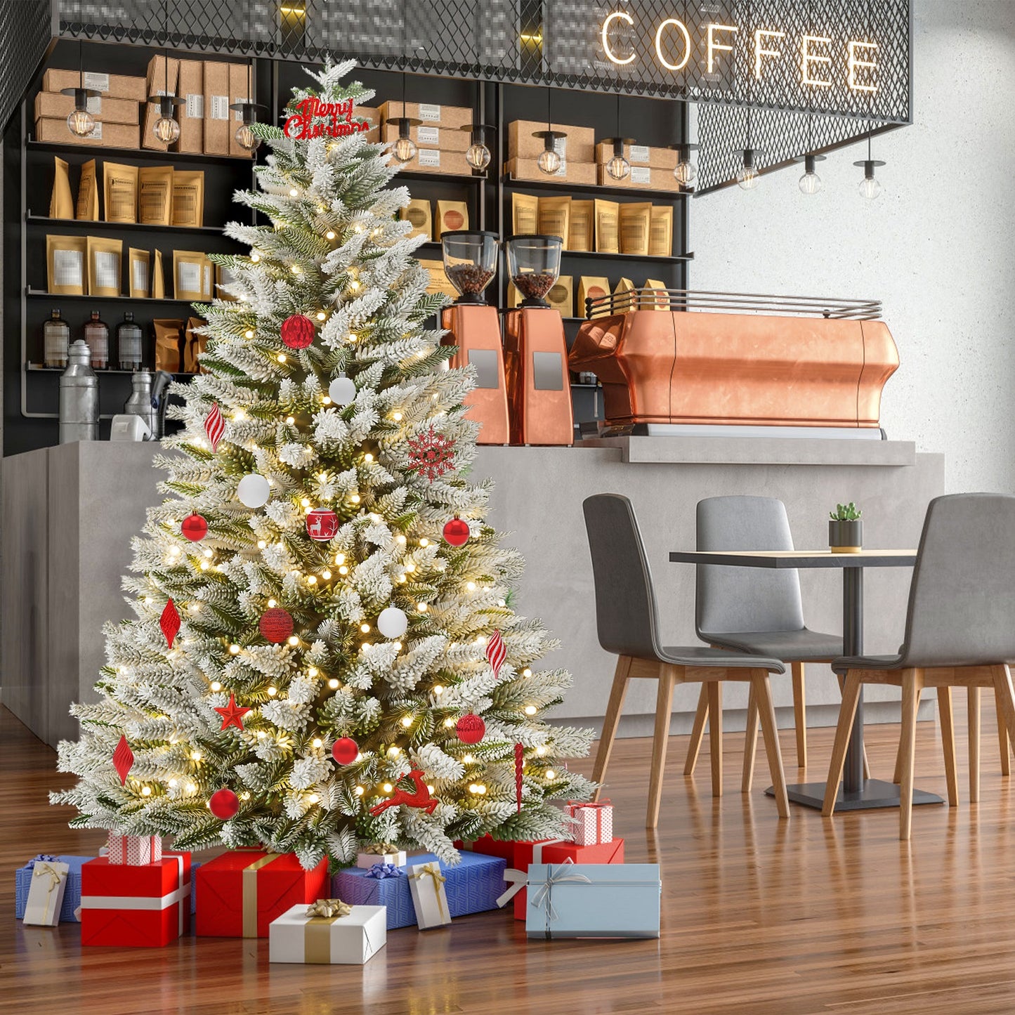 Kerstboom – Kunstkerstboom – Nepkerstboom – Decoratieboom – Winterboom – 225 cm Hoog – Met Ingebouwde LED Verlichting
