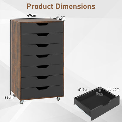 Ladekast – Ladenkast – Opbergkast – Commode – Dressoir – Hout – 7 Ruime Lades – Mobiel Met Wielen
