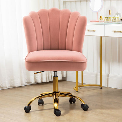 Velvet Bureaustoel – Draaistoel – Bureaustoel Met Wielen – Verstelbare Stoel – Ergonomische Stoel – Hoogwaardige Houten Basis – Comfortabele Zitting In Roze