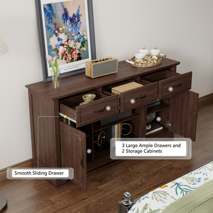 tv meubel – tv kast – tv dressoir – entertainment meubel – televisie meubel – mid-century design – 3 laden – verstelbare planken – geschikt voor tv tot 165 cm – duurzaam houtfiberboard