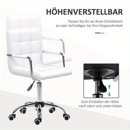 Adjustable Height Ergonomic Office Chair with 5-Wheel Swivel Base, Height-Adjustable Mechanism & Lumbar Support - Heavy-Duty Metal Frame, White Retro Modern Design Computer Desk Chair with Padded Armrests, 54.5cm Seat Height,