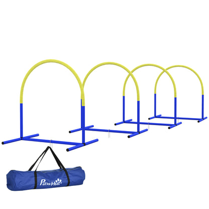 Agility Set Honden – Hondentraining – Behendigheidsset – Trainingsparcours – Agility Hindernissen – Blauw-Geel – 4 Boogbogen – Inclusief Draagtas – Compacte Afmetingen 88x64x95 cm