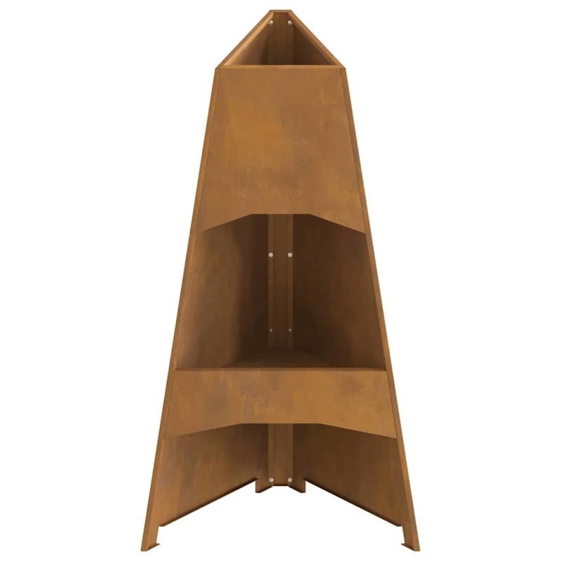 Grote Buitenhaard – Terrashaard – Vuurschaal – Tuinhaard – Buitenkachel – Metalen Verticale Tapered Stove – Bruine Poedercoating Houtlook – 50x50x95 cm – Robuust & Weerbestendig
