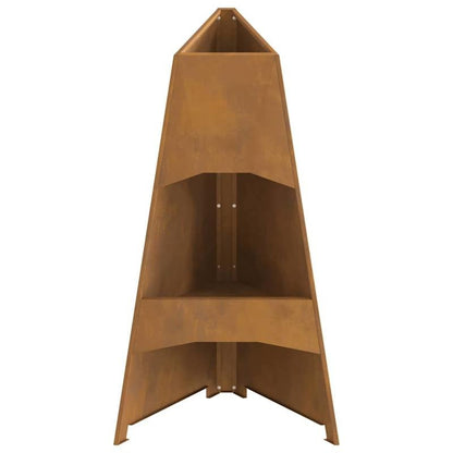 Grote Buitenhaard – Terrashaard – Vuurschaal – Tuinhaard – Buitenkachel – Metalen Verticale Tapered Stove – Bruine Poedercoating Houtlook – 50x50x95 cm – Robuust & Weerbestendig