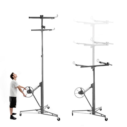 Gipsplaatlift – Gyproc Lifter – Plaatlift – Platenheffer – Montagehulp – Verstelbaar 140-350 cm – 3 Remwielen & 60° Kantelbaar – Stalen Frame Grijs