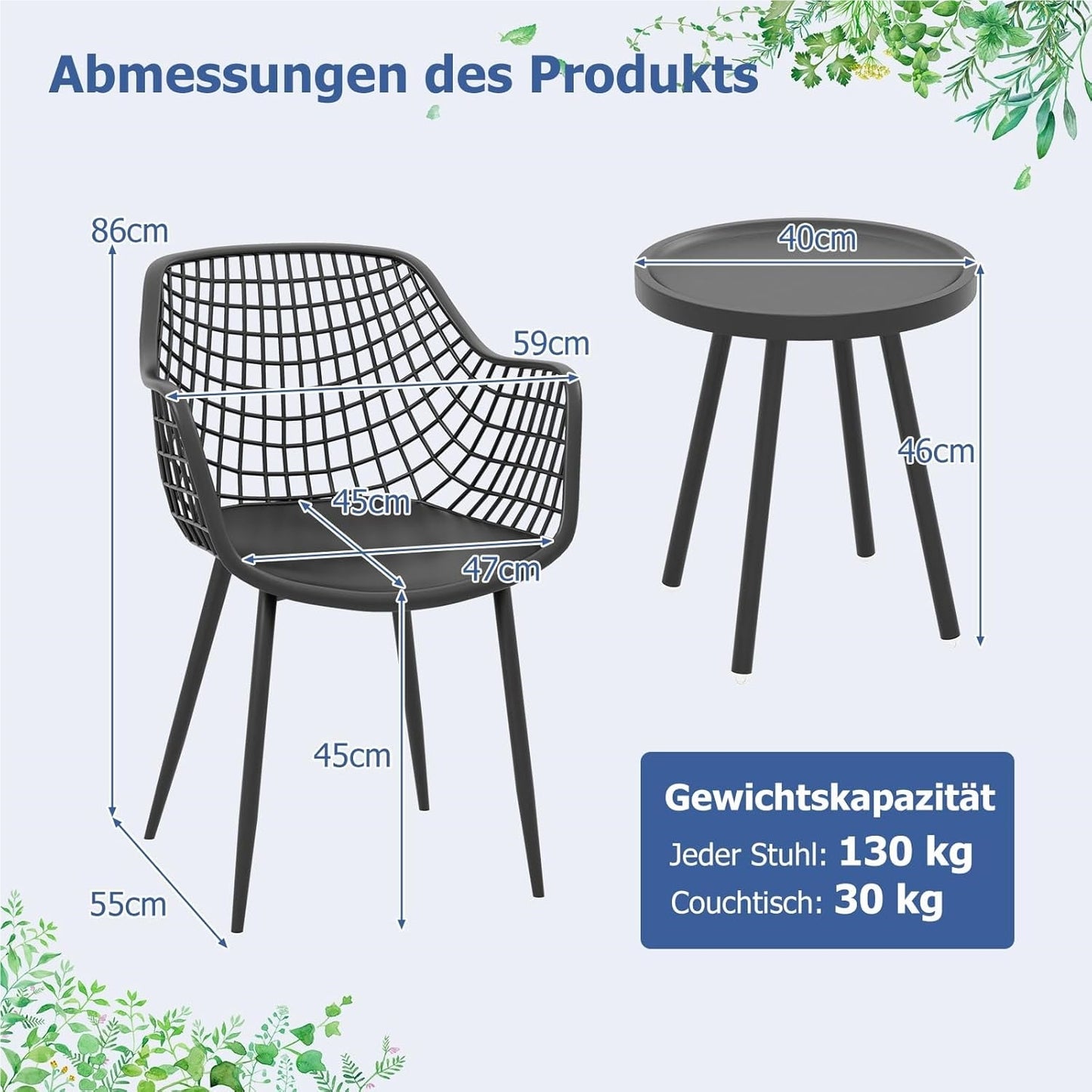 Balkonset – Tuinmeubelset – Balkonmeubelen – Loungeset – Buitenset – Weerbestendig – Met Metalen Frame En Ergonomische Stoelen – Zwart