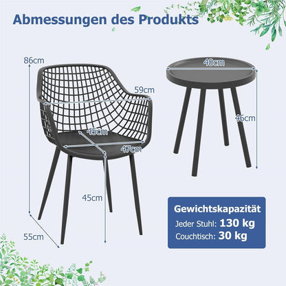 Balkonset – Tuinmeubelset – Balkonmeubelen – Loungeset – Buitenset – Weerbestendig – Met Metalen Frame En Ergonomische Stoelen – Zwart