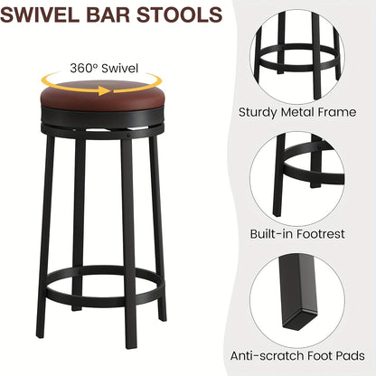 Barstoel – Barkruk – Barstoel Kruk – Barkrukken – Keukenstoel – Set van 4 – 61,98 cm Zithoogte – 360° Draaibaar – Stevig Metalen Frame – Waterbestendig PU-leer – Zwart