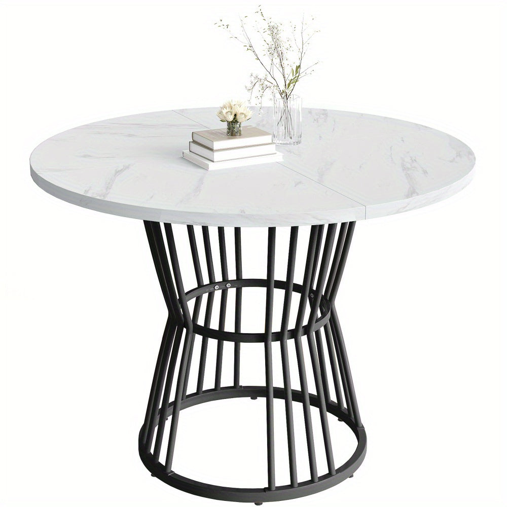 Ronde Eettafel – Eettafel Rond – Keukentafel – Ontbijttafel – Tafel Metaal – Marmerlook Zwart-Wit – Krasbestendig MDF Blad – Stevig Metalen Frame – Compact & Ruimtebesparend – Modern Design Voor 4 Personen