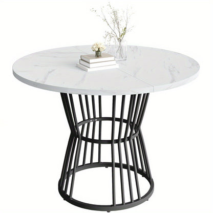 Ronde Eettafel – Eettafel Rond – Keukentafel – Ontbijttafel – Tafel Metaal – Marmerlook Zwart-Wit – Krasbestendig MDF Blad – Stevig Metalen Frame – Compact & Ruimtebesparend – Modern Design Voor 4 Personen