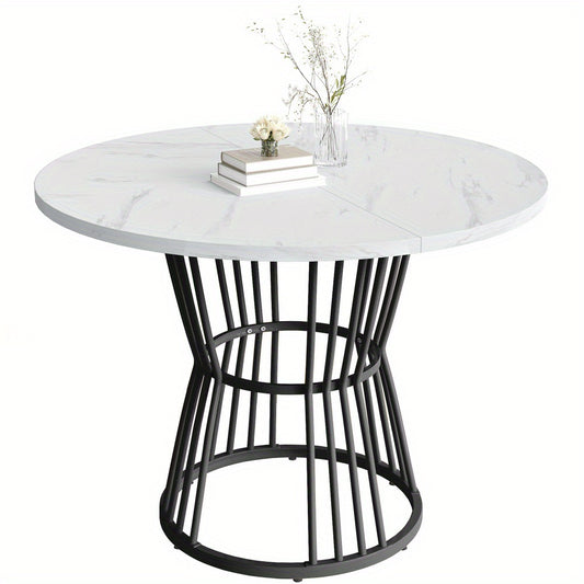Ronde Eettafel – Eettafel Rond – Keukentafel – Ontbijttafel – Tafel Metaal – Marmerlook Zwart-Wit – Krasbestendig MDF Blad – Stevig Metalen Frame – Compact & Ruimtebesparend – Modern Design Voor 4 Personen