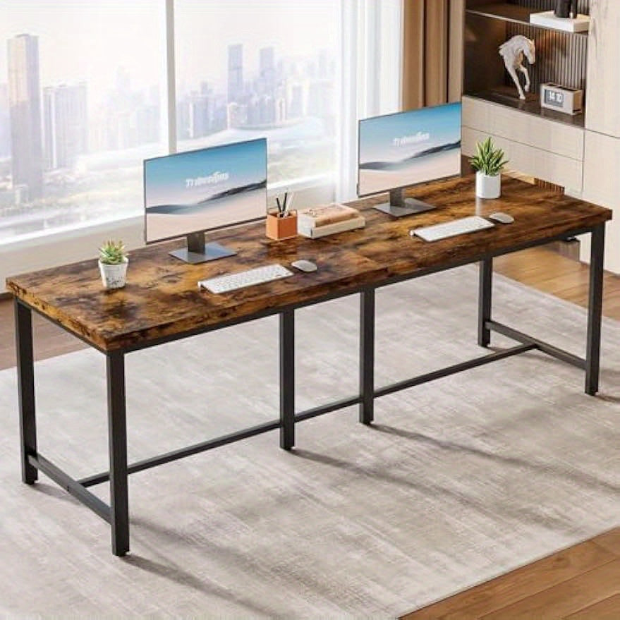 Bureau – Werkplek – Computertafel – Schrijftafel – Bureaublad – Extra Lang – Massief Houten Blad Met Stevig Metalen Frame