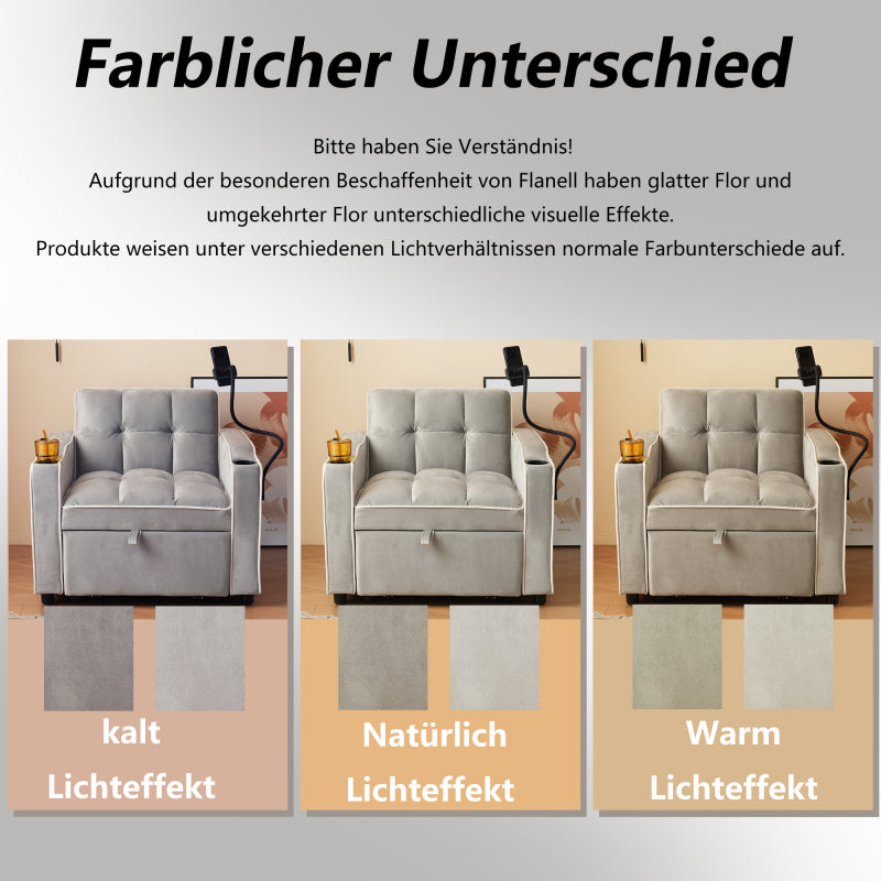 3-in-1 Uitschuifbare Sofa Bed – Slaapstoel – Fauteuil – Uitklapbed – 1-Persoonsbed – Ingebouwde Bekerhouders – Telefoonhouder – Compact 83x167x76 cm