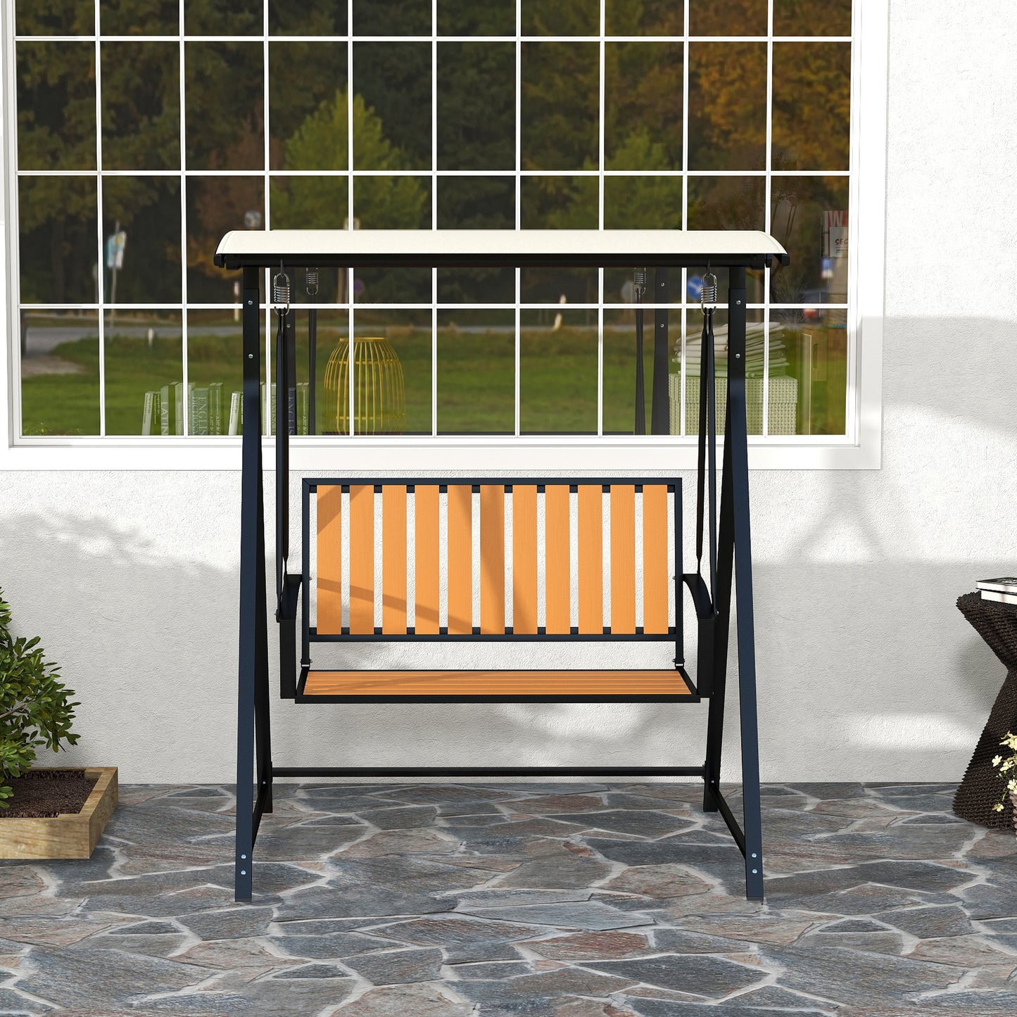 Hollywood Schommel – Tuinschommel – Ligschommel – Buitenschommel – Zweefstoel – Zwarte 2-Persoons Schommel – Verstelbaar Zonnescherm – Robuust Metalen Frame