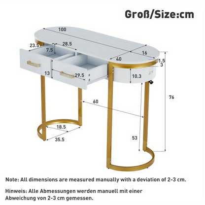 Hoge Bijzettafel – Sidetable – Bijzettafel – Opbergtafel – ConsolTafel – Wit Hoogglans Met Gouden Accenten – 100x40x76 cm – 2 Opbergrekken