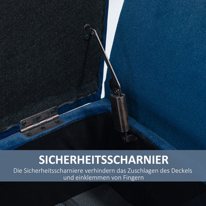 Opbergbank – zitbank – bench – opbergmeubel – zitkist – Velvet-Look Bekleding – Ruime Opbergruimte – Massief Houten Poten – Blauw – 107x42x65 cm