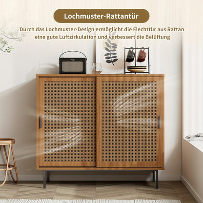 Rustic Modern Sideboard with 2 Sliding Doors, Adjustable Shelves & Drawer Storage - Freestanding Floor Cabinet for Living Room & Dining Room, 100x90x37cm