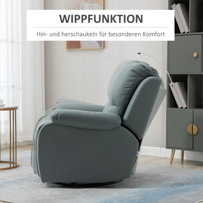 Relaxfauteuil – Relaxstoel – Fauteuil – TV-stoel – Loungefauteuil – Groen Polyester – Verstelbare Rugleuning en Voetensteun – Draaibaar en Schommelend