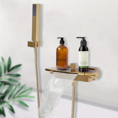 Badkraan – Douchekraan – Badmengkraan – Handdouchekraan – Thermostaatkraan – Muurmontage – Messing Goudkleurig – Met Watervaluitloop