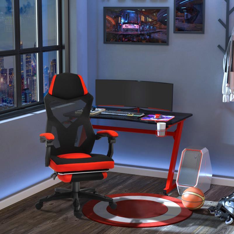 Ergonomische Bureaustoel – Gamingstoel – Kantoorstoel – Werkstoel – Deskchair – Verstelbare Rugleuning – 360° Draaibaar – Zwaarbelast 5-Wiel Onderstel – Hoofdsteun – Zwart/Rood