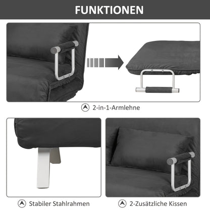 2-Zits Slaapfauteuil – Slaapbank – Bedfauteuil – Loungestoel – Gastensofa – Multifunctioneel 3-in-1 Design – Compact 65x69x80 cm – Micro-suède Grijs