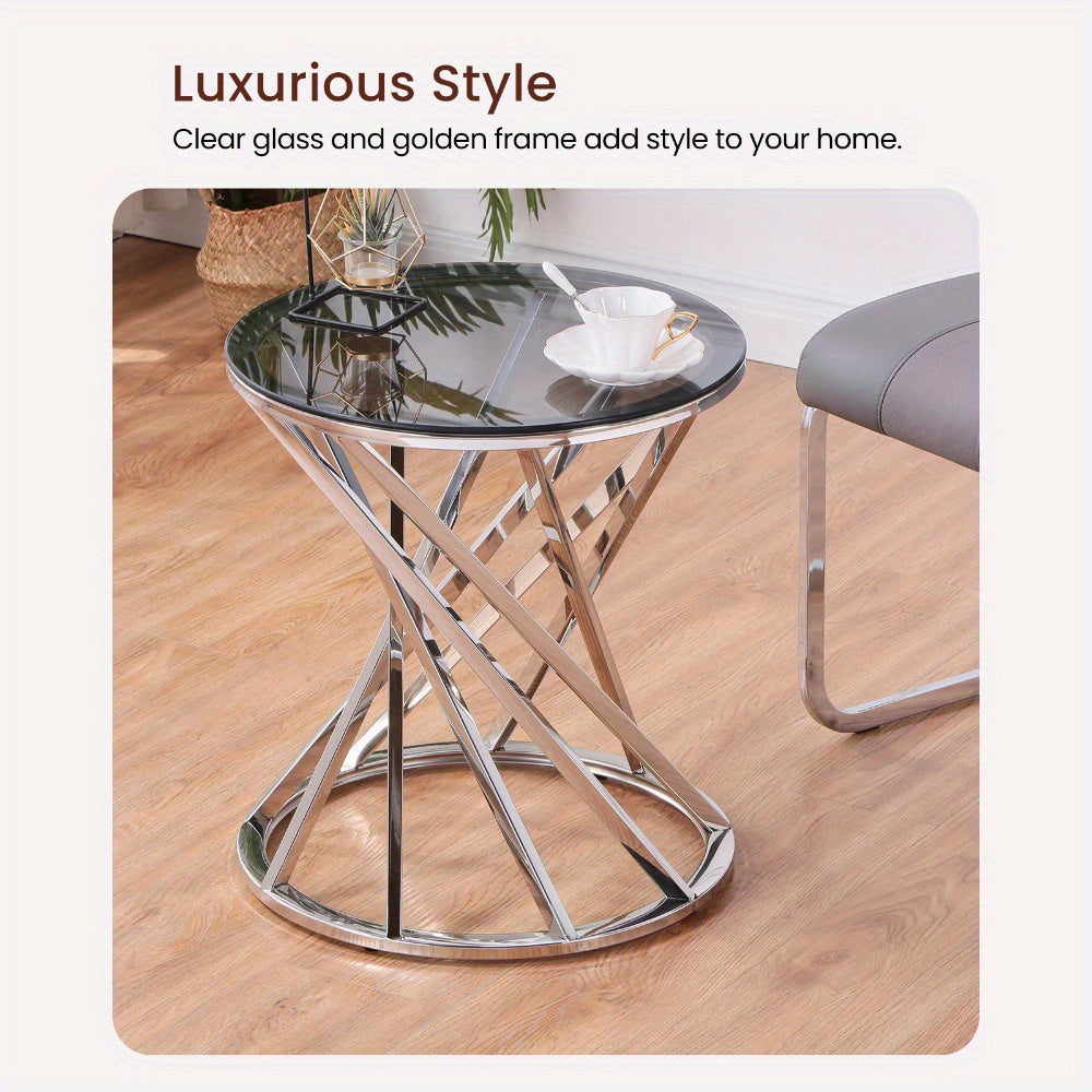 JYMTOM Round Glass Coffee Table with Golden Rustproof Metal Frame - Modern Art Deco Style, Heavy-Duty Tempered Glass Top & Sturdy Base, Easy Assembly Living Room Center Table for Sofa, Durable Metal Frame & Glass Construction