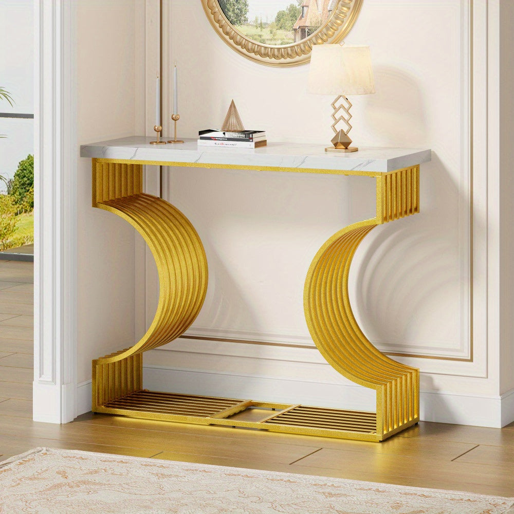 Entreetafel – Sidetable – Bijzettafel – Koffietafel – Speeltafel – Wit MDF – Gouden Onderstel – Compact Formaat 100x35x80 cm – Multifunctioneel Plaatsbaar