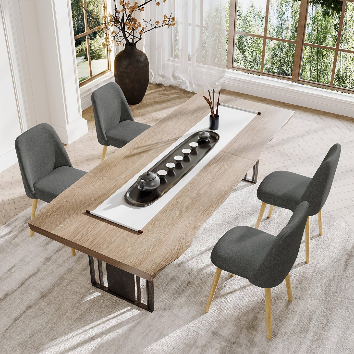 Moderne Eetkamerstoel – Eetstoel – Stoel Voor Eetkamer – Keukenstoel – Dinning Chair – Licht Beige Stoffen Zitkussen – Ergonomisch Hardhouten Frame