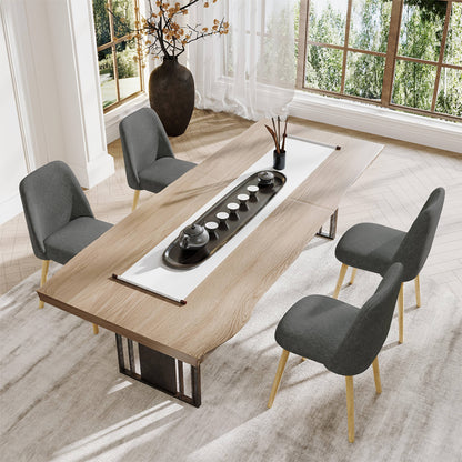 Moderne Eetkamerstoel – Eetstoel – Stoel Voor Eetkamer – Keukenstoel – Dinning Chair – Licht Beige Stoffen Zitkussen – Ergonomisch Hardhouten Frame