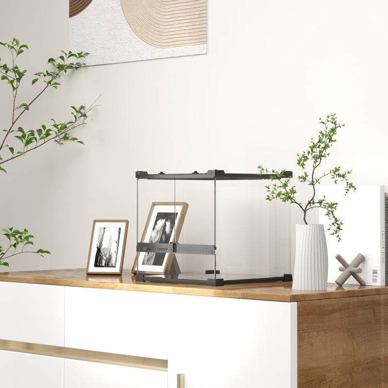 Terrarium – Reptielenverblijf – Vivarium – Dierenkooi – Glazen Terrarium – Zwart – Dubbele Voordeuren Met Knopslot – Verhoogde Bodem Voor Verwarming