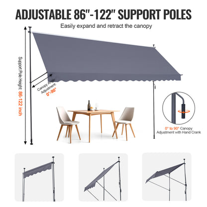 Uitschuifbare Zonwering – Terraszonwering – Patio Zonnescherm – Zonnescherm Balkon – Handmatige Markies – 178x47 Inch – Waterafstotend Met UV80+ Bescherming