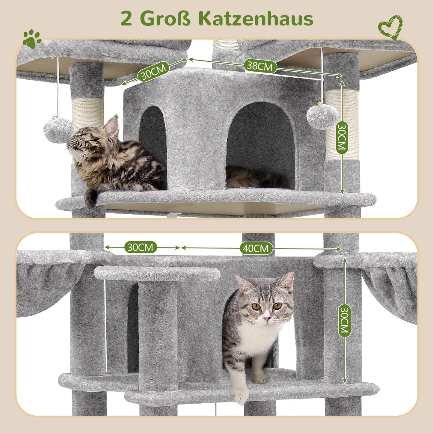 XXL Kattentoren – Kattenboom – Krabpaal – Klimtoren – Kattenhuis – Donkergrijs 203 cm Hoog – Ruim Speelparadijs Voor Meerdere Katten – Inclusief Krabpalen En Hangmanden