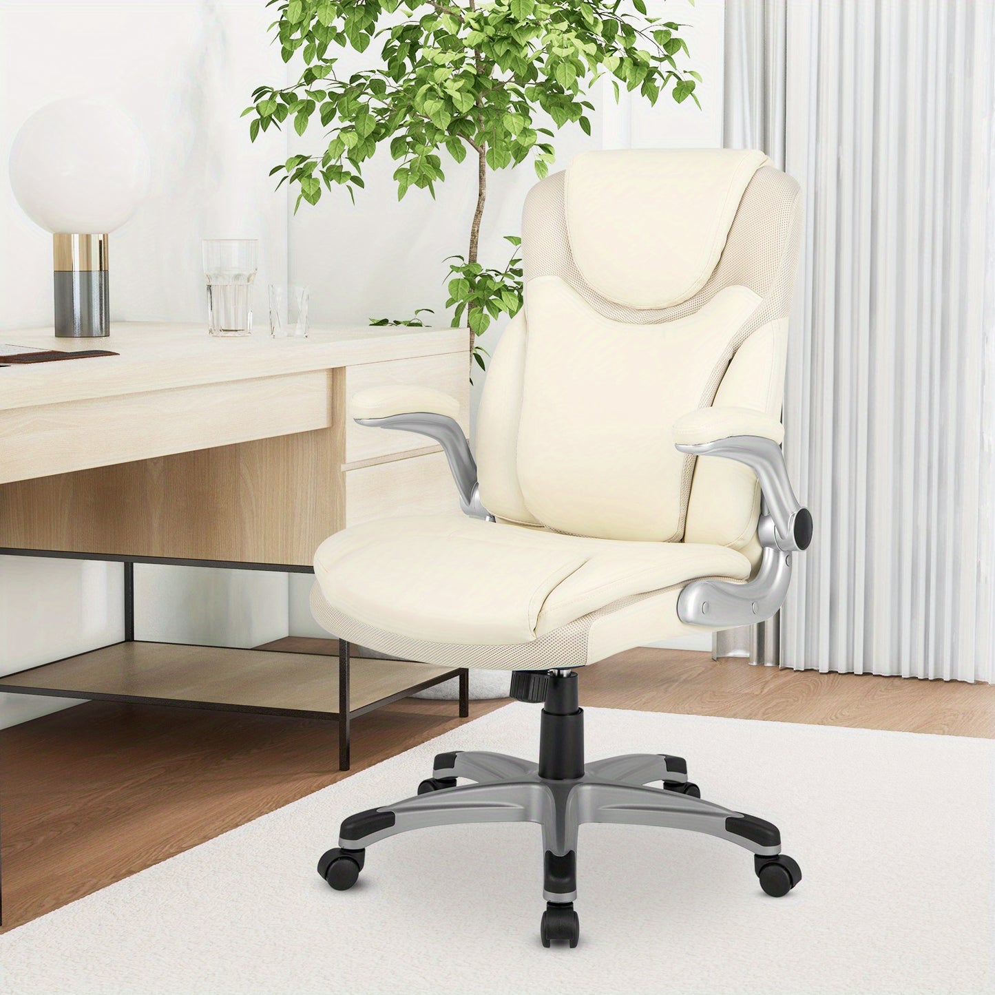 Ergonomische Bureaustoel – Kantoorstoel – Werkstoel – Comfortstoel – Bureaumeubelen – Beige – Kantelbare Rugleuning – Verstelbare Zithoogte 49-59 cm