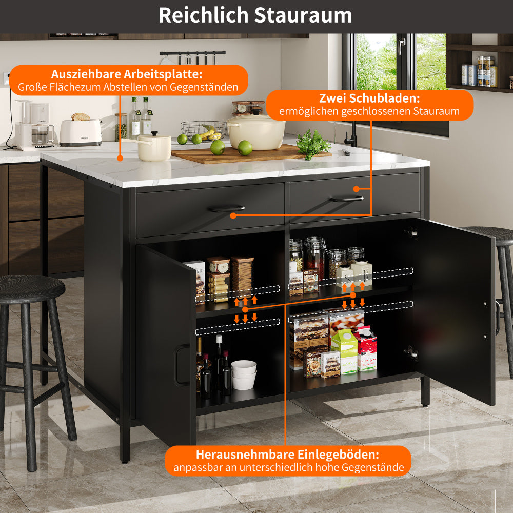 Moderne Bar Tafel – Verstelbare Bistrotafel – Hoge Tafel – Keukentafel – Koffietafel – Zwart MDF – Marmerlook Tafelblad – 99x89x89 cm – Eenvoudige Montage