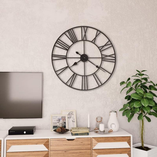 Zwarte Wandklok – Rond Klok – Grote Tijdmeter – Woonkamerklok – Decoratieve Klok – 80 cm Diameter – Robuust Metalen Frame – Quartz Beweging