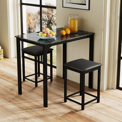 Bartafel set – Barset – Hogere eettafel – Keukentafel met krukken – Barstoelen met kussens – Stabiel metalen frame – Comfortabele voetensteunen – Zwart