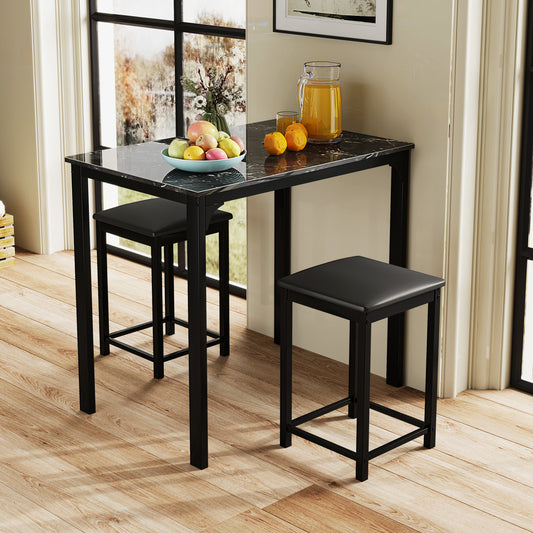Bartafel set – Barset – Hogere eettafel – Keukentafel met krukken – Barstoelen met kussens – Stabiel metalen frame – Comfortabele voetensteunen – Zwart