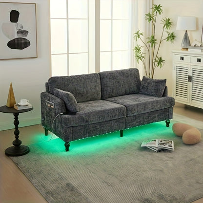 2-zits bank – loveseat – tweezitsbank – kleine bank – compact sofa – grijs chenille – direct gebruiksklaar – zijopbergzak