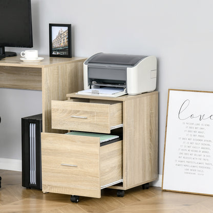 Opbergkastje Bureau – Ladekastje – Bureau Organizer – Kantoorkastje – Mobiele Opberger – Compact 39,5x39x58,5 cm – Spaanplaat Eikenhout Look – 5 Wieltjes Met Remmen