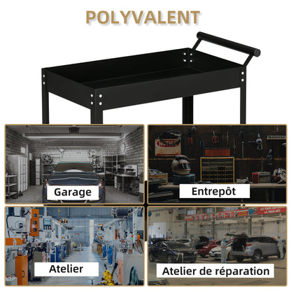 Werkplaatswagen – Gereedschapswagen – Werkplaatskar – Trolley – Opbergwagen – 2 Planken – Staal – Max. 150 kg – Zwenkwielen – Handgreep – Compact 84,5x38x84 cm – Zwart