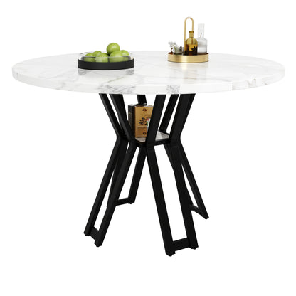 Eettafel – Tafel – Keukentafel – Eetkamertafel – Woonkamertafel – Modern Design – Marmerpatroon – Verstelbare Hoogte – Metaal & Hardhout