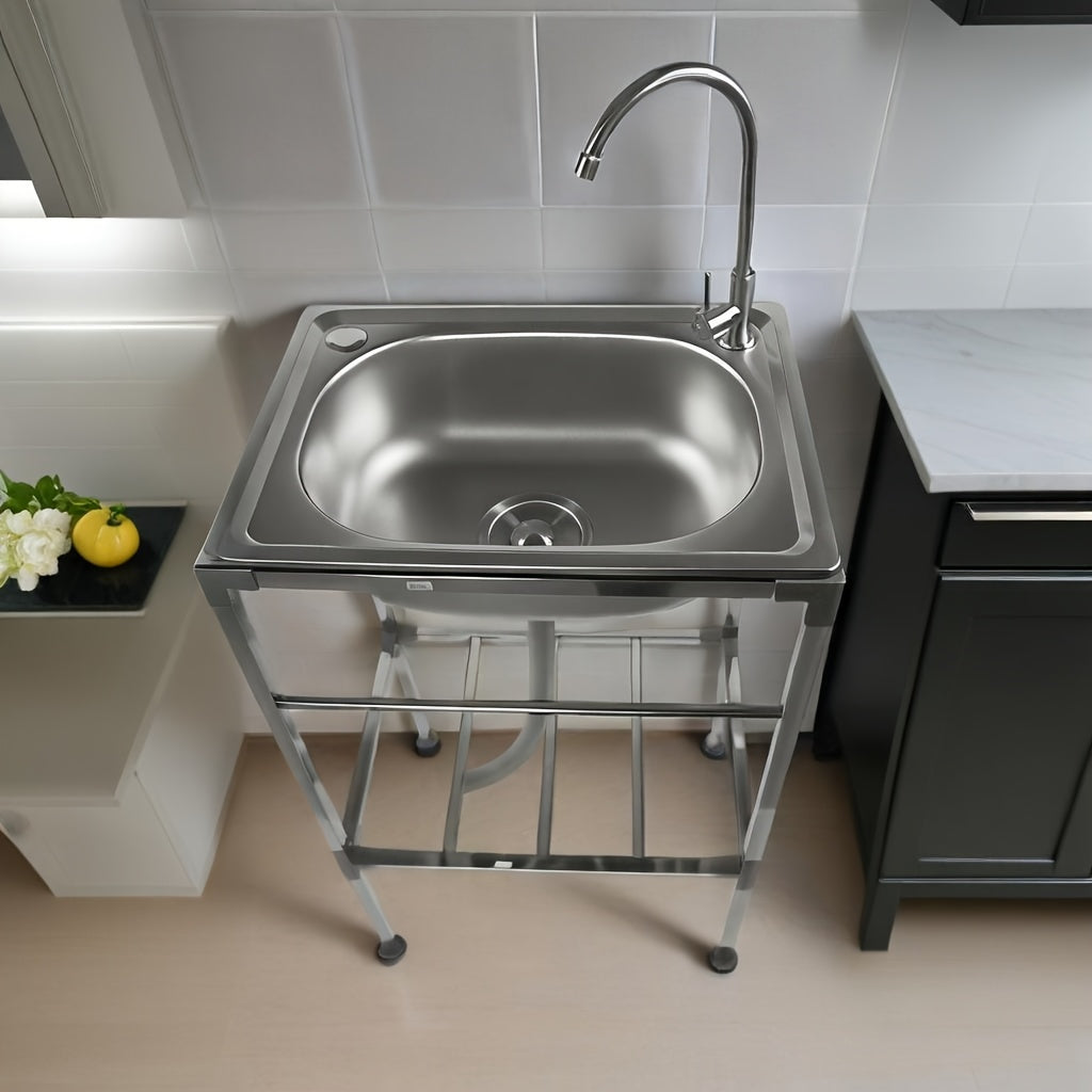 Single Bowl Kitchen Sink, Freestanding Sink with Hot And Cold Water Faucet, Portable Camping Sink, Suitable for Outdoor/Indoor Single Bowl Washbasin, 1 Bowl Commercial Sink, Portable Sink, Kitchen Sink Single Bowl, Outdoor Si