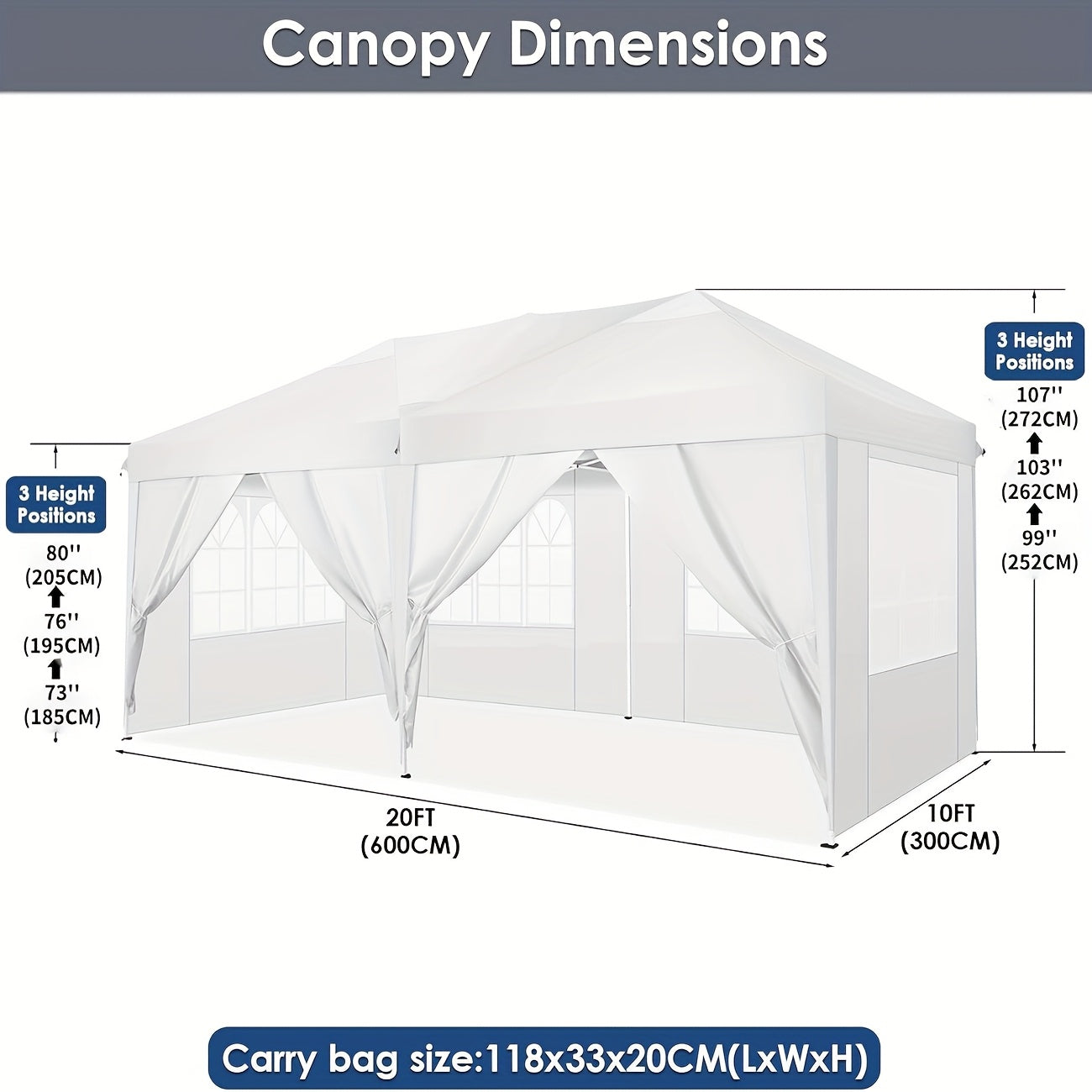 Pop-Up Zonnescherm Tent – Schaduwtent – Outdoor Tent – Marktkraam Tent – Beach Tent – Zwart – 3×6 Meter – 6 Afneembare Zijpanelen