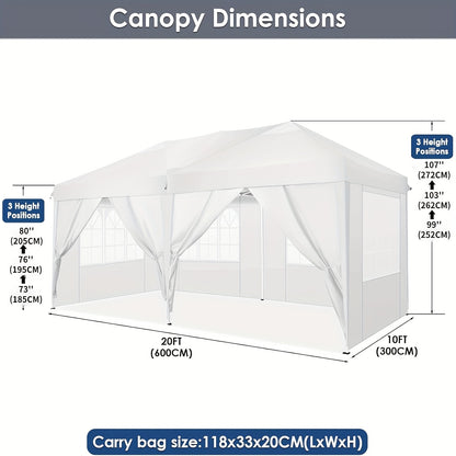 Pop-up Zonnescherm Tent – Vouwtent – Partytent – Zonnetent – Schaduwdoek – Donkerblauw – 3×6 Meter – 6 Verwijderbare Zijpanelen