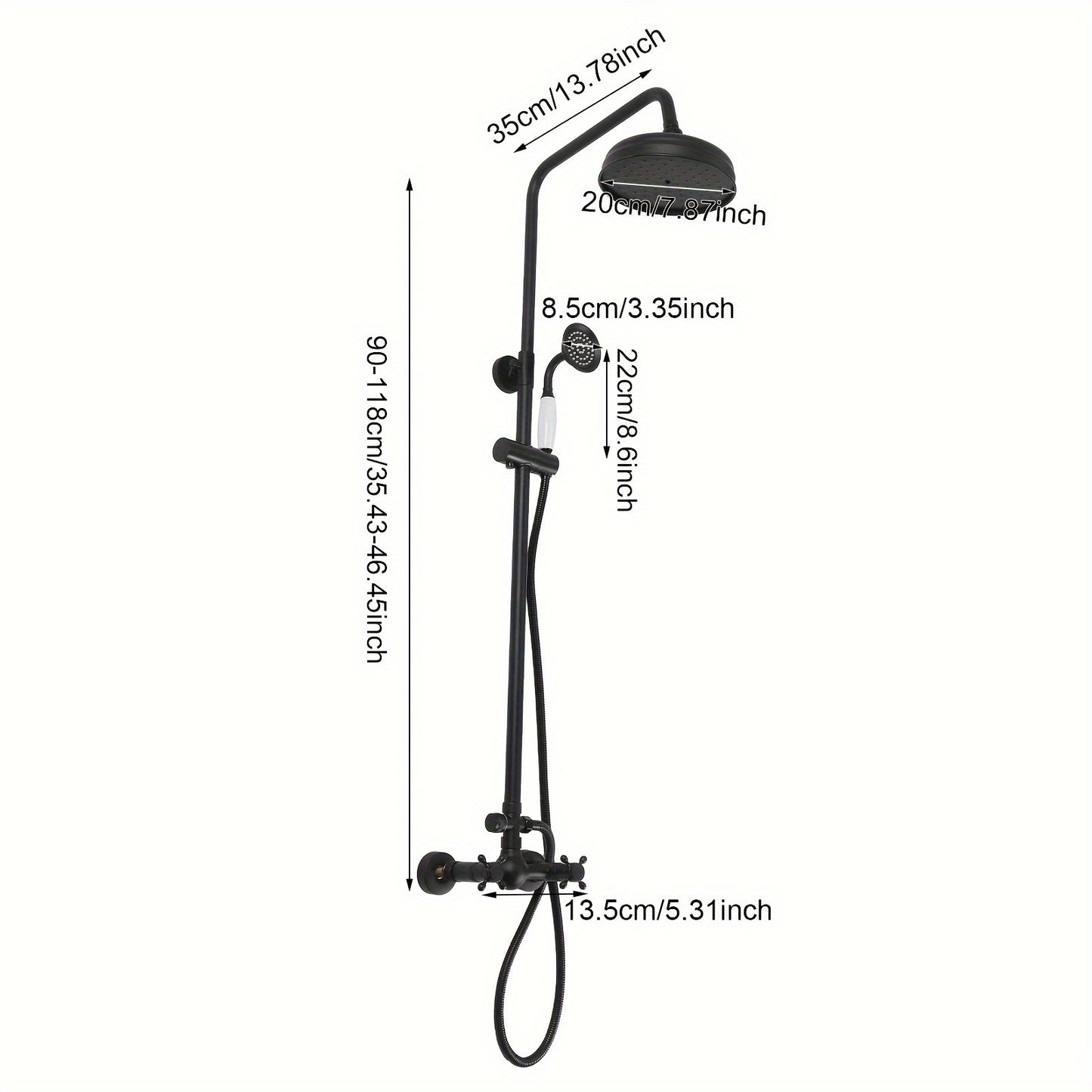 Regendouche – Douche Systeem – Douche Set – Handdouche – Doucheset – Retro Design – Verstelbare Douchestang – Messing & Roestvrijstaal - Zwart