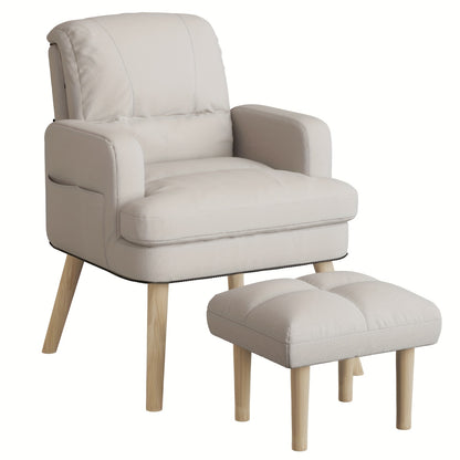 Relaxstoel – Leisure Fauteuil – Verstelbare Fauteuil – Zitstoel – Leunstoel – Verstelbare Rugleuning – Inclusief Voetenbank – Katoen-Linnen Bekleding