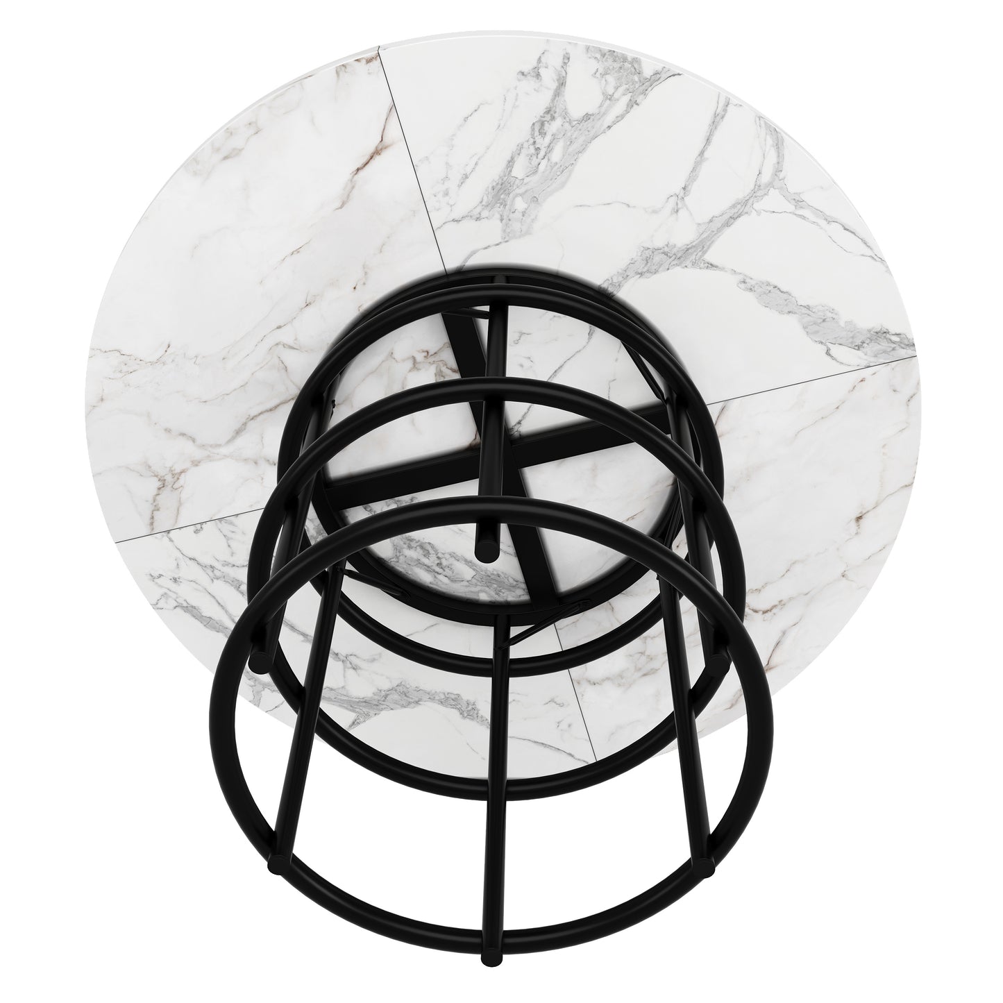 Ronde Eettafel – Eettafel Rond – Keukentafel – Tafel Marmerlook – Eettafel Metaal Zwart – 100 cm Diameter – Verstelbare Poten