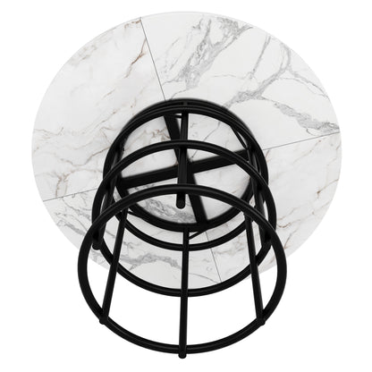 Ronde Eettafel – Eettafel Rond – Keukentafel – Tafel Marmerlook – Eettafel Metaal Zwart – 100 cm Diameter – Verstelbare Poten