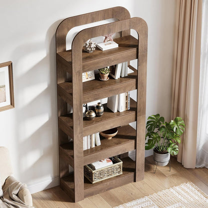Boekenkast – Boekenplank – Vakkenkast – Opbergkast – Open Kast – 5 Planken – Espresso Bruin – Hoog 1,8 Meter – Stevig Hout & Spaanplaat – Vrijstaand Met A-Frame
