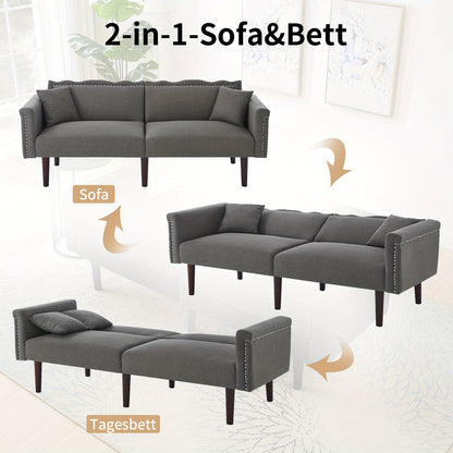 2-In-1 Bankbed – Slaapbank – Sofa Bed – Bedbank – Bank Sleeper – Verstelbare Rugleuningen – Houten Frame Donker Walnoot – Grijs – Comfortabel Schuim